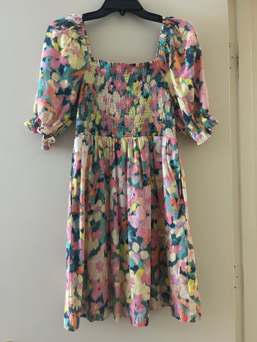 GAP Multicolor Floral Smocked Puff Sleeve Dress